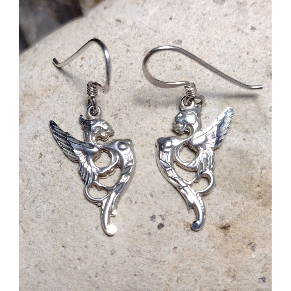 .925 Sterling Silver Griffin Gryphon Griffon Earrings Mythology
